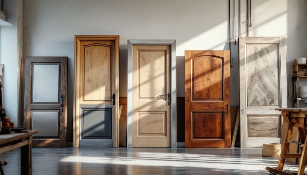 muestra variedad puertas madera exposicion diferentes estilos interiores