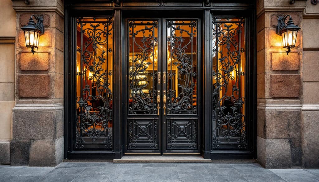entrada principal puertas forja iluminadas